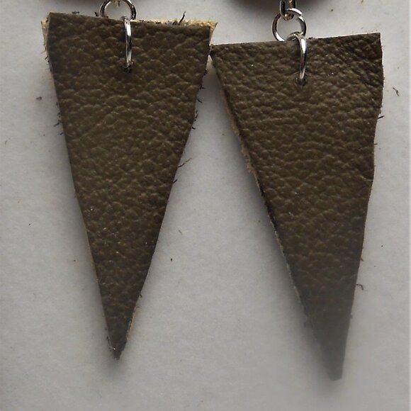 No.667 Handmade earrings with leather pieces 2 1/2 inches long - Picture 2 of 4